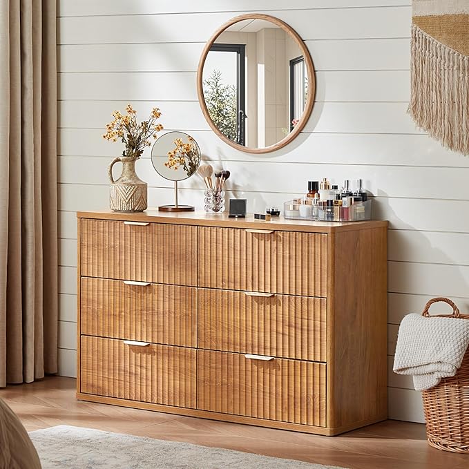 LEYAOYAO Fluted 5 Drawers Dresser Set of 2, 41" Tall Modern Chest of Drawers with Metal Handle, Curved Profile Dresser TV Stand, Wooden Drawer Organizer for Bedroom, Living Room, Hallway, Lightgrey