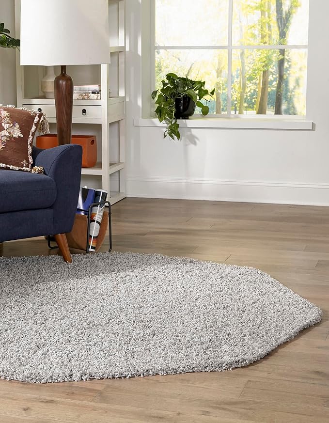 Unique Loom Solid Shag Collection Area Rug (6' 1" Octagon, Cloud Gray)