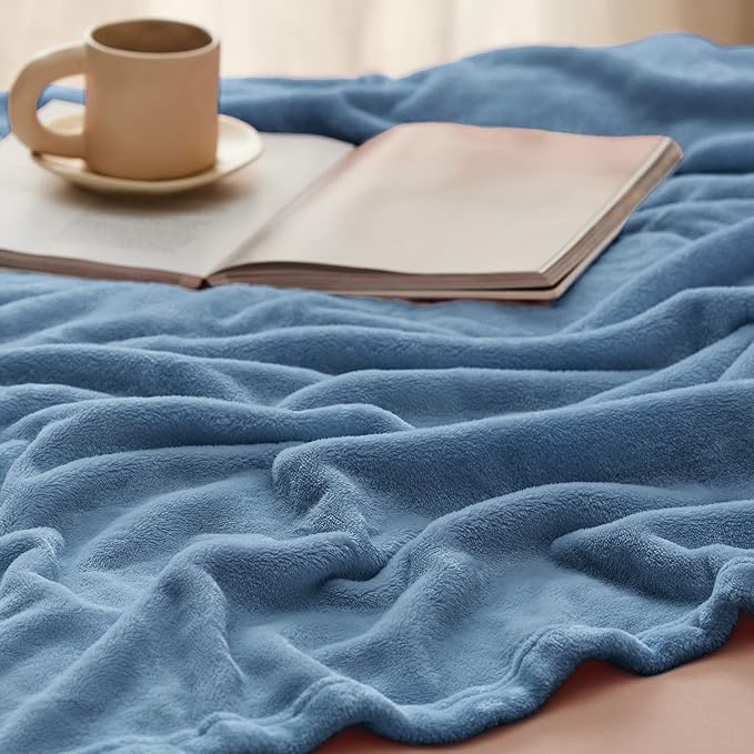Bedsure GentleSoft Fleece Blankets Queen Size Washed Blue - Bed Blanket Soft Lightweight Plush Fuzzy Cozy Luxury Microfiber, 90x90 inches