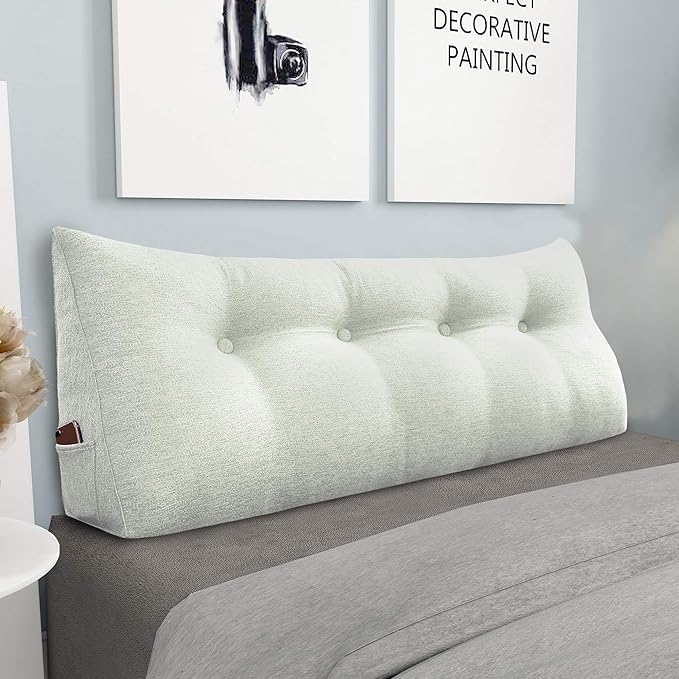 homecozy Wedge Headboard Pillow Dorm Room Reading Pillow Back Support for Sitting Up in Bed Bolster Lumbar Cushion Body Positioning Bedrest Cotton Linen 54in Grey-Beige Full