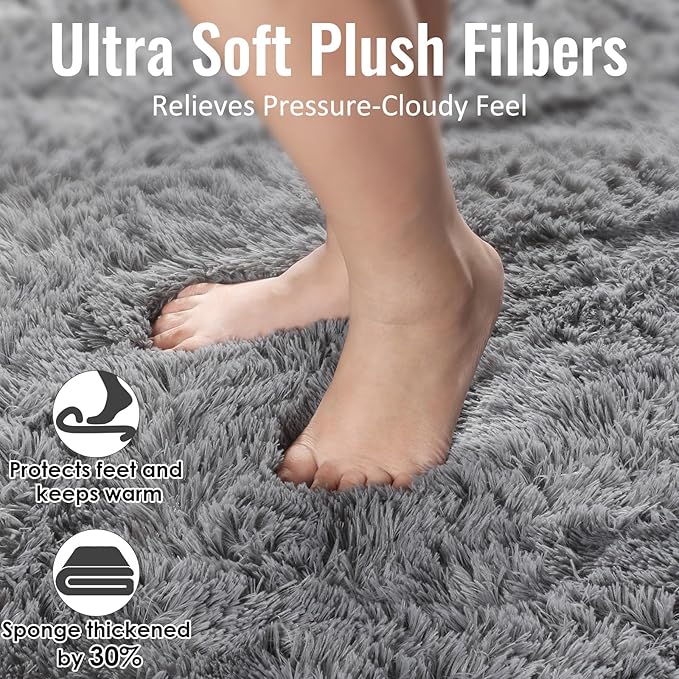 PAGISOFE 2x4 Small Bedroom Rug, Machine Washable Runner Rugs, Soft Plush Area Rug for Dorm, Kids Room, Office,Fuzzy Playroom Carpet, Alfombra para Sala, Furry Bedside Rug, Accent Faux Furry Grey Rugs