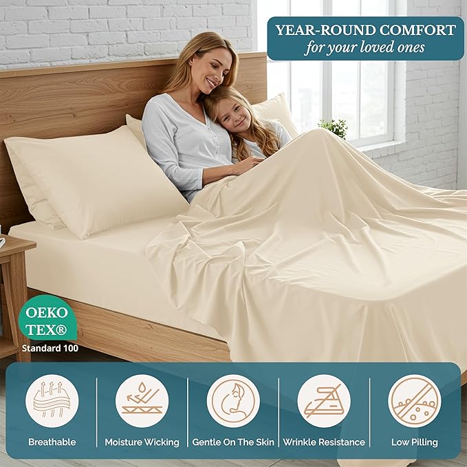Casa Platino Sheet Sets Twin Size Bed, Hydro-Brushed Microfiber Sheets, 3 Piece Set, Pre-Washed Twin Sheet Set, Ultra Soft Sheets, Easy Care, Cozy with Deep Pockets – Ivory