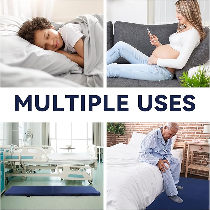 MABOZOO Fall Mats for Elderly, 70"*24"*2" Waterproof Bi-Fold Floor Mat Beveled Bedside Floor Mat Reduce Risk for Elderly & Hospital Patients (Blue
