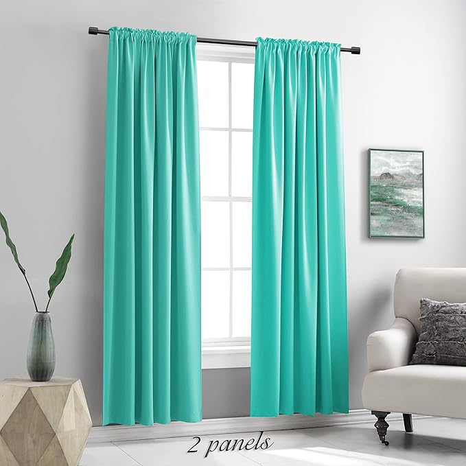 DONREN 84 Inch Turquoise Curtains Home Decoration Privacy Protection - Blackout Window Drape with Rod Pocket,Set of 2 Panels
