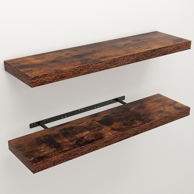 Floating Shelves for Wall, 9.3" Deep Wall Mounted Wood Shelves for Bathroom, Bedroom, Living Room, Kitchen, Hanging Shelf for Books/Storage/Room Decor (Brown, 36")