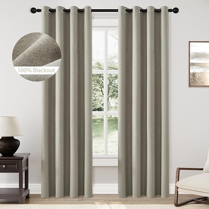 ChrisDowa 100% Blackout Sand Solid Curtains 108 Inches Long 2 Panels for Bedroom Living Room,Farmhouse Room Darkening Thermal Insulated Soundproof Grommet Top Window Treatment Drapes,52x108