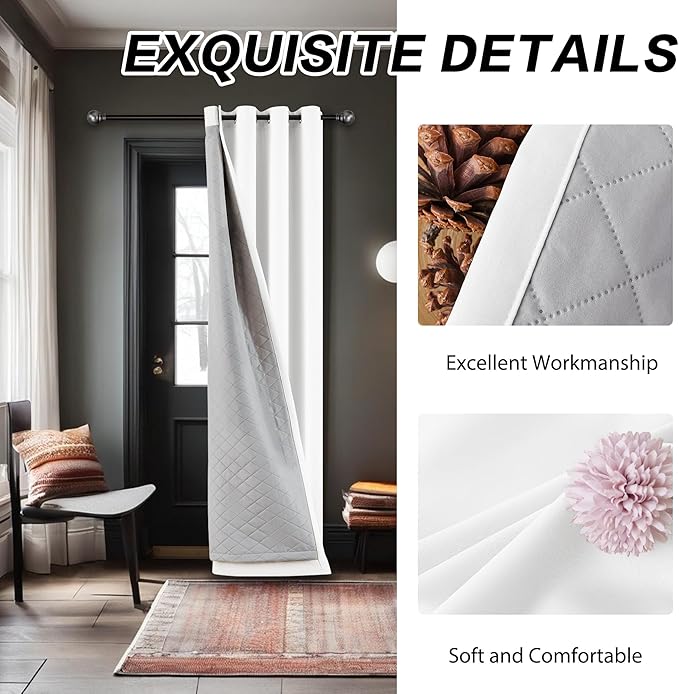 Soundproof 3-in-1 100% Blackout Room Divider Energy Saving Grommet Curtains Thermal Curtains for Bedroom Living Room (Pure White, 50x80 Inches, 1 Panel)