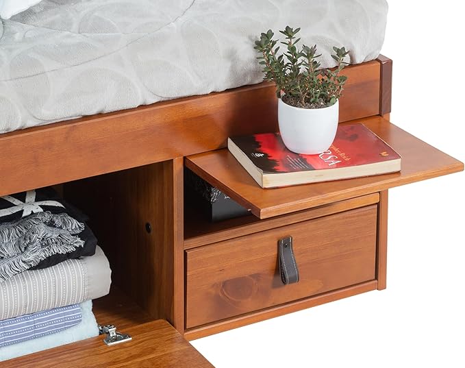 memomad Bali Storage Platform Bed with Drawers (King Size, Caramel Brown Wood)