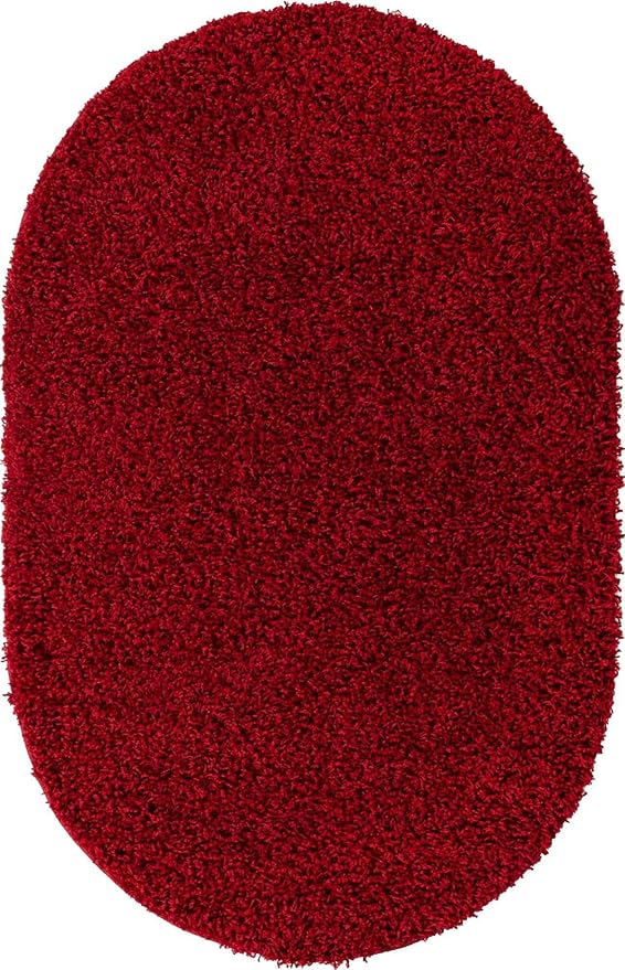 Unique Loom Solid Shag Collection Area Rug (3' 3" x 5' 3" Oval, Cherry Red)