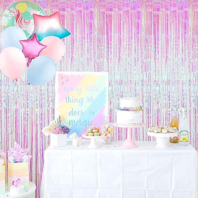 GOER 3.2 ft x 9.8 ft Metallic Tinsel Foil Fringe Curtains Party Photo Backdrop Party Streamers for Birthday,Graduation,New Year Eve Decorations Wedding Decor (2 Packs,Multicolor)