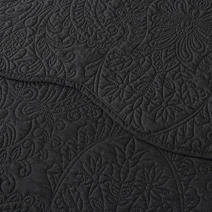 HoneiLife Quilt Sets King Size - Microfiber Bedspreads for King Bed, 3-Piece Lightweight Coverlets, Retro Bedlinen Sets, King Quilt Bedding Set All Season Use-Black