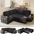 Modular Sectional Sleeper Sofa with Pull Out Bed, L Shaped 5 Seat Sectional Couches for Living Room, 84 Inch Sofa Bed with Adjustable Backrest | Hidden Storage | Wide Armrest | Navy Blue