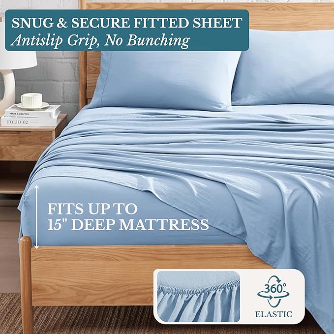 Casa Platino Twin XL Size Sheet Set, 3 Piece Set Includes Twin XL Flat Sheet, Twin XL Fitted Sheet and 1 Pillowcase, Brushed Ultra Soft Microfiber with Deep Pockets – French Blue