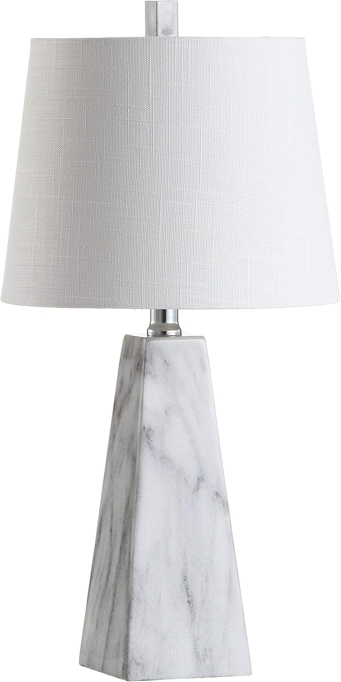 JONATHAN Y JYL1037A 20.5" Modern White Marble Table Lamp, Contemporary Geometric Resin Bedside Nightstand Lamp for Living Room, Bedroom, Office, End Table with White Linen Shade (LED Bulb Included)