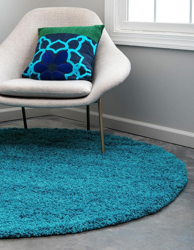 Unique Loom Solid Shag Collection Area Rug (7' 1" Round, Turquoise)