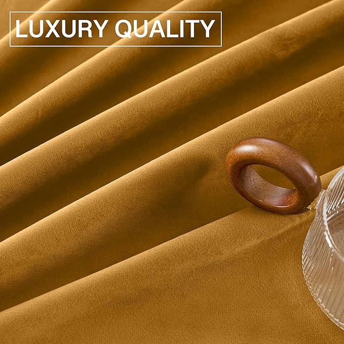 StangH Mustard Gold Velvet Curtains Rustic Privacy Room Darkening Curtains for Bedroom/Sliding Door, Gold Backdrop Panels for Halloween Party, W52 x L96, 2 Panels