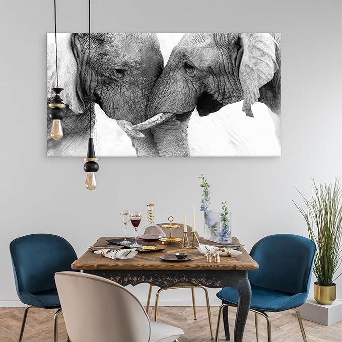 DZL Art D73098 Black and White Elephants Entwine Wall Art Canvas Painting Ready to Hang for Living Room Bedroom Office Wall Decor Home Decoration