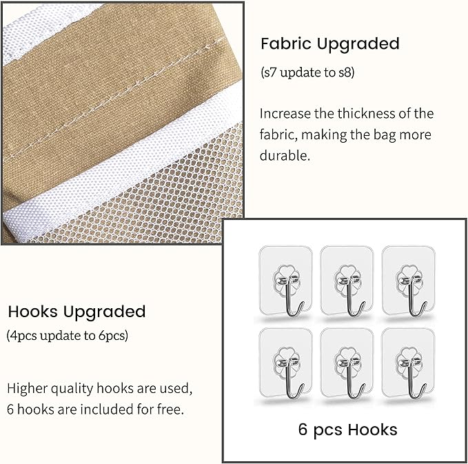 Kanrichu 2pcs Middle Wall Hanging Organizer Bag, Linen Fabric Door Hanging Storage Basket with Pockets, Waterproof Bin for Kitchen, Bedroom, Office, RV Camper (Khaki)