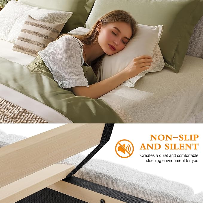 Full Size Boucle Bed Frame Upholstered Bed Frame Full with Adjustable Headboard, Solid Wood Slats Support, Bed for Bedroom Apartment, Dorm, No Box Spring Needed, Easy Assembly, Noise-Free, Cream
