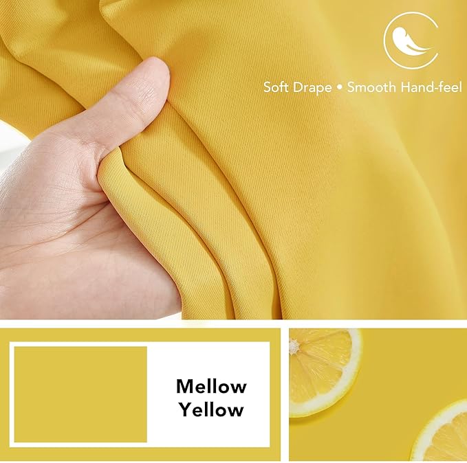 Deconovo Blackout Curtains for Bedroom Solid Room Darkening Rod Pocket and Back Tab Curtains 42Wx63L Inch Mellow Yellow 2 Panels