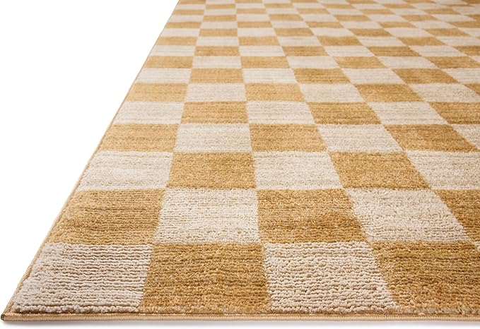 Loloi Chris Loves Julia Calvin Collection CLV-01 Apricot/Ivory 9'-6" x 12'-6" Area Rug Checkered Neutral Soft Living Room Bedroom Carpet