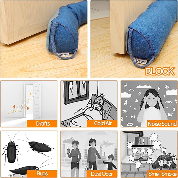 TORRAMI 36" Door Draft Stopper Under Bottom Insulation Noise Air Stopper 2.1LB,Draft Guard Seal for Doors and Windows - Blue Triangle