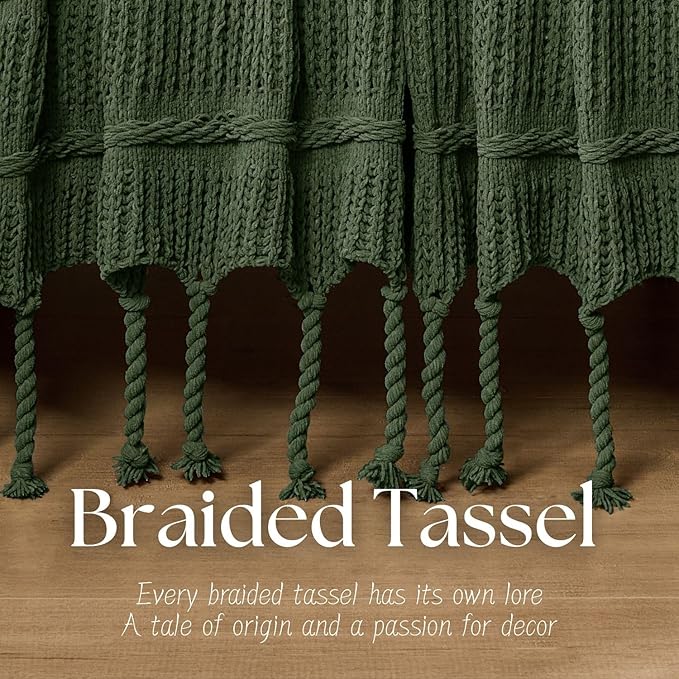 Boho Knitted Chenille Blanket with Tassels - Lightweight & Soft All-Season Throw - 3D Classic Pattern for Living Room Bedroom Couch, Imperial Green, Throw 50"x60"