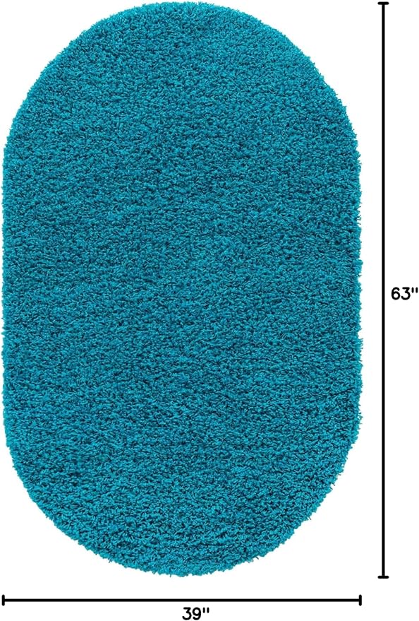 Unique Loom Solid Shag Collection Area Rug (3' 3" x 5' 3" Oval, Turquoise)