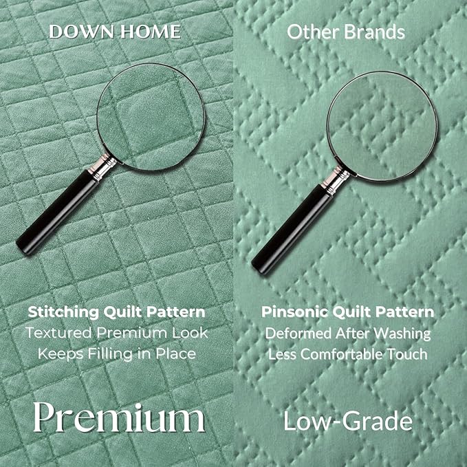 King Quilt Set with Shams Lightweight Quilted Bedspread Coverlet Thin Comforter Bed Cover Vintage Washed Quilted Blanket for All Season, Brushed Microfiber Diamond Stitching, Green, 104"x92"