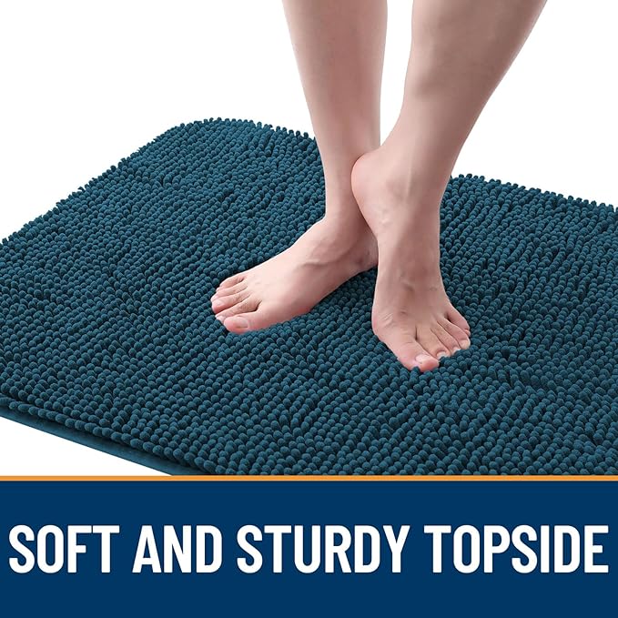 OLANLY Dog Door Mat for Muddy Paws 35x24, Absorbs Moisture and Dirt, Absorbent Non-Slip Washable Doormat, Quick Dry Chenille Mud Mat, Entry Indoor Entryway Carpet for Inside Floor, Atlantic Blue