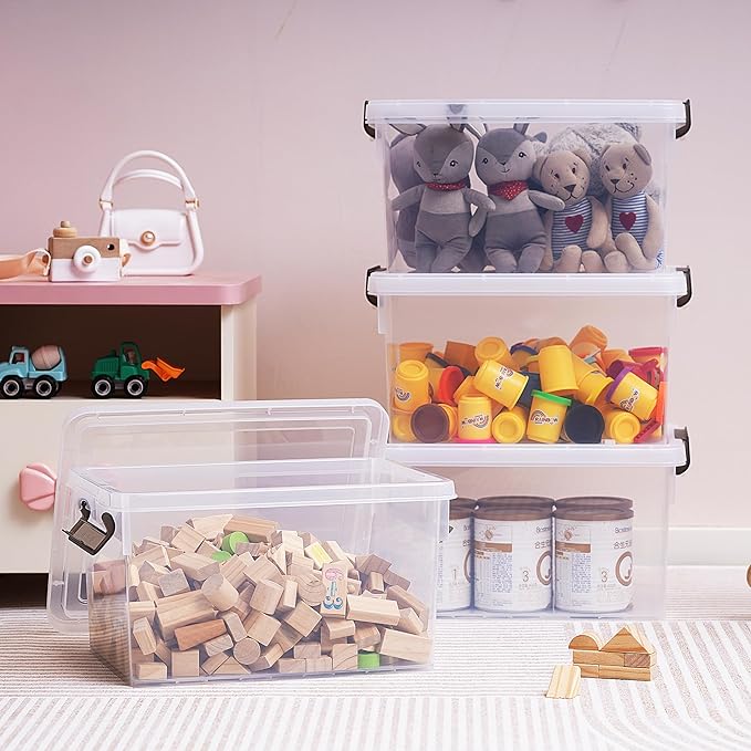 Citylife 33 QT 6 Packs Plastic Storage Bins with Lids and Secure Latching Buckles Clear Stackable Storage Containers for Organizing Durable Storage Box