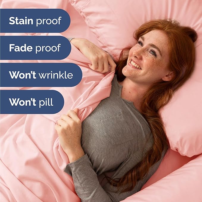 Twin 4 Piece Sheet Set - Cooling, Comfy & Breathable - Hotel Luxury Bedding, Includes Fitted Sheet for Women, Men, Kids & Teens - 1 Flat, 1 Fitted Sheet, 2 Pillowcases with Deep Pockets - Baby Pink