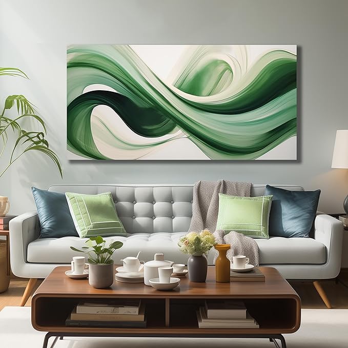 JuhaiArt Abstract Wall Decorations Large Green Canvas Wall Art White Artwork Art for Living Room Office Home Kitchen Modern Picture Poster 29"x 59"