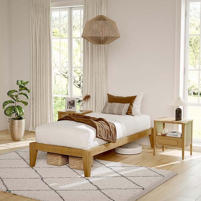 Thor Premium Solid Wood Bed Frame Twin XL, Platform Bed, Japanese Joinery Bed Frame, Wood Slat Support, No Box Spring Needed, Easy Assembly, Minimalist & Modern Style (Light Brown)