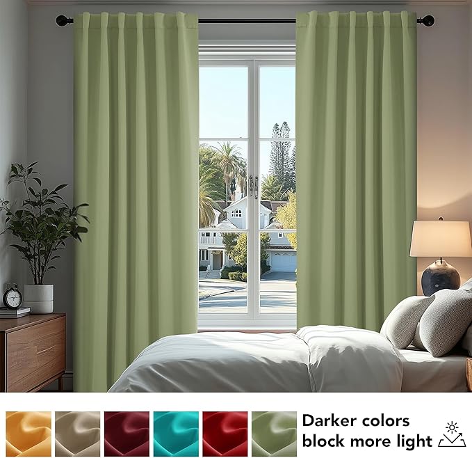Deconovo Blackout Curtains, Thermal Insulated, W52 x L84 2 Panels, Back Tab, Machine Washable, Room-Darkening Drapes for Bedroom/Living Room Sage Green