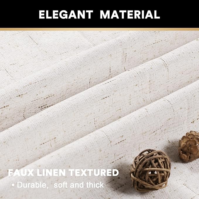 PrinceDeco Primitive Textured 100% Blackout Curtains for Bedroom/Living Room Noise Reducing Window Treatment Curtain Drapes, Burlap Fabric with White Liner,Ivory, 52x84 Inch (2 Panels)