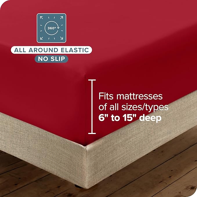 Bare Home Hotel Luxury Twin Sheet Set, Extra Soft - 4 Piece Set - Deep Pockets - Easy Fit - Cooling & Breathable - Wrinkle, Fade, Stain Resistant - Includes 2 Pillowcases (Twin, Red)
