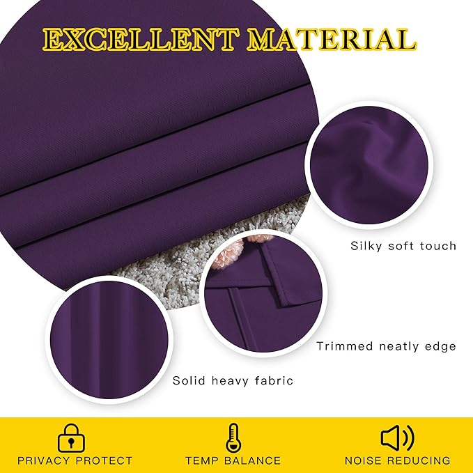 NICETOWN Blackout Royal Purple Curtains 90 inch Length - Triple Weave Energy Saving Thermal Insulated Solid Grommet Blackout Draperies for Bedroom/Living Room (1 Pair, W52 x L90)
