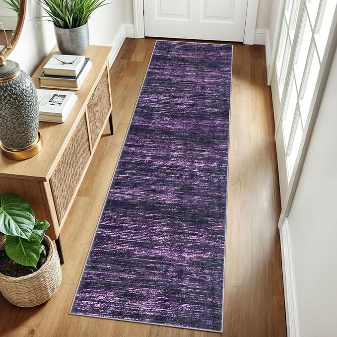 2x8 Modern Abstract Runner Rug for Hallways, Purple White Super Soft Hallway Decor Kitchen Rugs with Non-Slip, Non-Shedding Washable Rug for Entryway Bedroom Indoor
