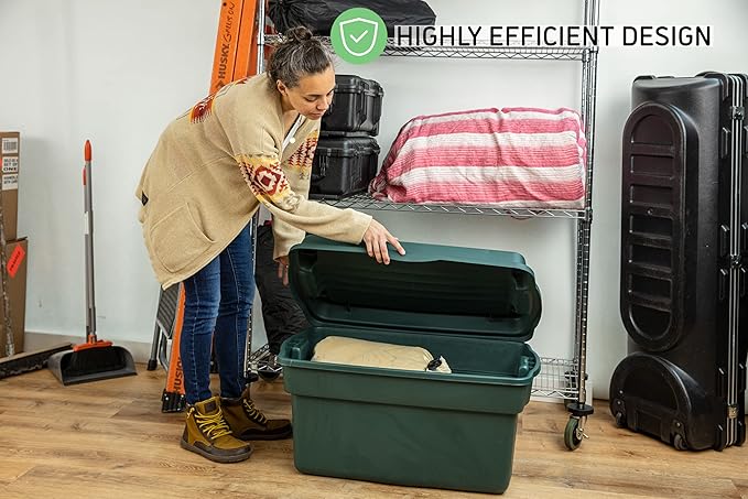 Rubbermaid ECOSense High-Top Storage Totes 28 Gal Pack of 3 Durable, Reusable, Large Plastic Storage Bins with Resting Hinged Lid, Made from Recycled Materials