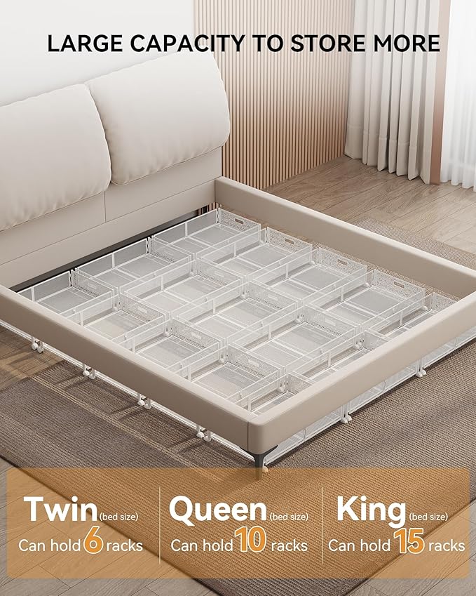 Under Bed Storage with Wheels, Foldable Pattern Carved Metal Under The Bed Storage, Tool-Free Assembly Underbed Storage, 60L Underbed Storage for Bedroom Clothes Blankets Shoes Toys
