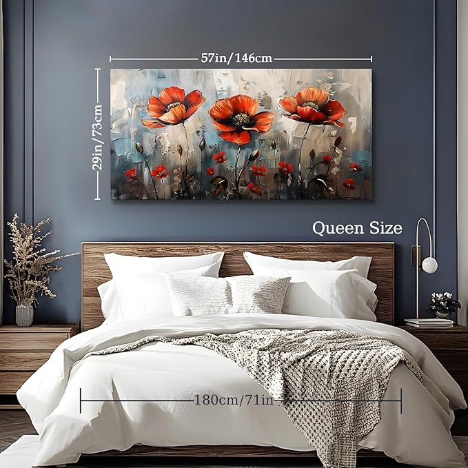 SERIMINO Large Wall Art for Living Room, Nature Floral Botanical Wall Art, Red Flowers Canvas Prints Paintings, Wildflower Modern Home Decor Bathroom Dining Room Kitchen 29"X57"