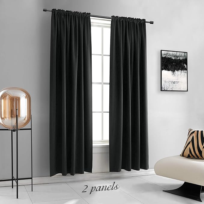 DONREN Bedroom Window Treatments Blackout Curtains - Thermal Insulating Rod Pockets Drapes Panels for Living Room (52 by 90 Inches,2 Panels,Black)