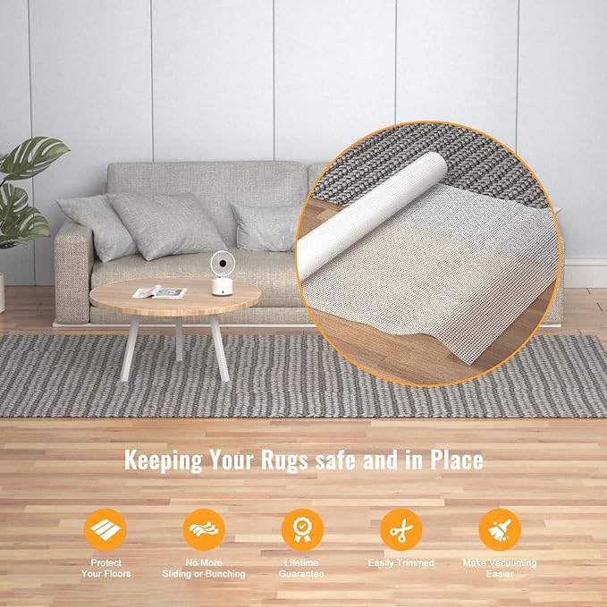 Silicone Non Slip Rug Pad, Anti Skid Thick Area Rug Pad Gripper, Under Carpet Rug Mats for Hardwood Surface Floors, Keep Rugs in Place-2x3 Ft