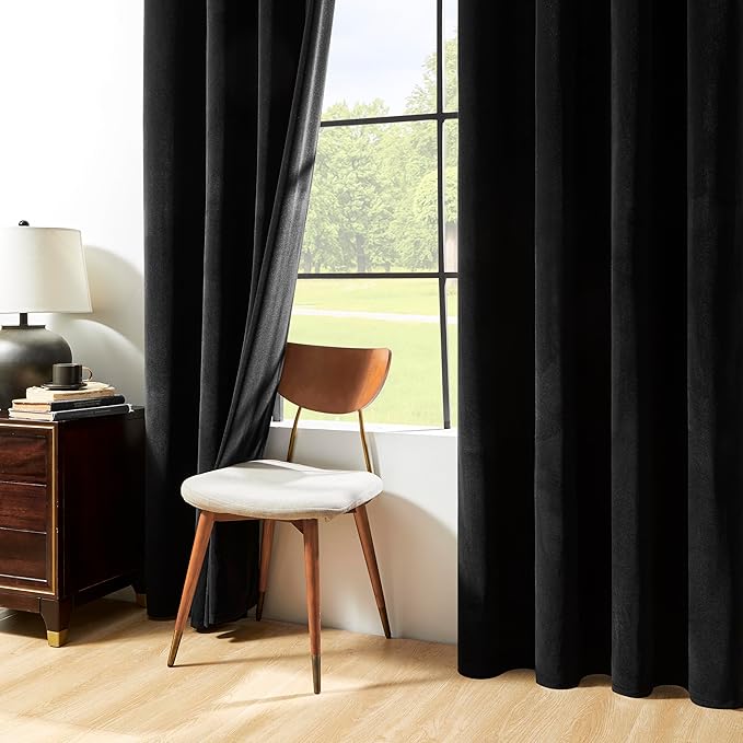 Joydeco Black Velvet Curtains 84 Inches Long, Blackout Grommet Luxury Curtain 2 Panels, Insulated Thermal Privacy Room Darkening Velvet Drapes for Bedroom Living Room (52Wx84L)