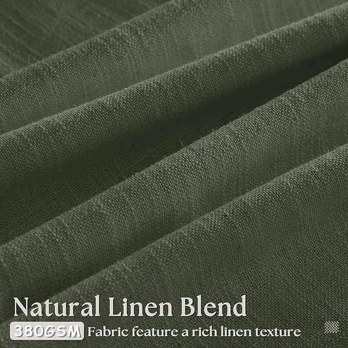 Pleated Linen Olive Green Curtains 102 Inches Long 2 Panels Set for Living Room Bedroom Neutral Farmhouse Cotton Linen Blend Back Tab Memory Shape Pinch Pleat Ceiling Floor 102 Inch Window Curtain