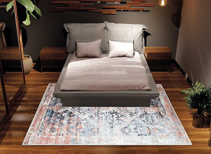 Bloom Rugs Washable Non-Slip 5' x 7' Rug - Orange/Black Traditional Area Rug for Living Room, Bedroom, Dining Room, and Kitchen - Exact Size: 5' x 7'