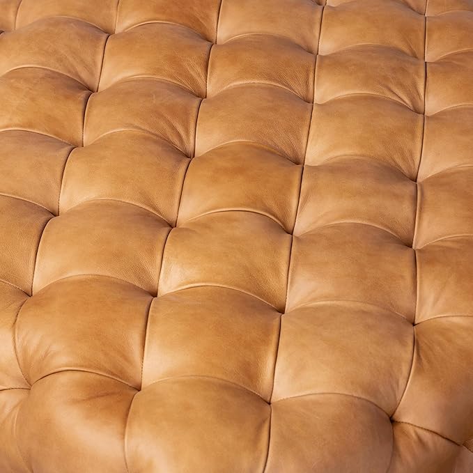 Poly & BARK Turin Ottoman - 40” – Full-Grain Leather Upholstery – Couch Ottoman for Living Room – Vintage Italian Leather in Cognac Tan