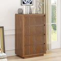 Fluted 4 Drawer Dresser, Mid Century Small Dresser for Bedroom, Wood Chest of Drawers, Modern Closet Clothes Organizer, Walnut Wooden Storage for Living Room, Brown