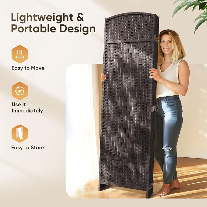 JOSTYLE Room Divider 6ft. Tall Extra Wide Privacy Screen, Folding Privacy Screens with Diamond Double-Weave Room Dividers and Freestanding Room Dividers Screens (Espresso, 6-Panel)